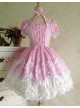 Sweet Short Sleeves Pink Lace Cotton Lolita Dress