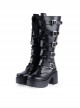 Black PU Straps Buckles Punk Rock Women's Gothic Lolita High Heel Boots