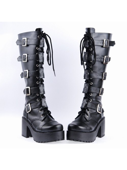Details about  / Punk New Womens Lolita Lace Buckle Strap Block High Heels Ankle Boots Plus Size