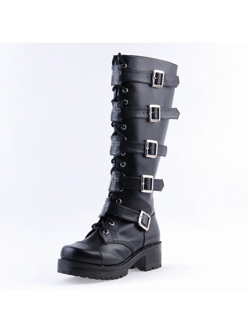 Black Pu Straps Buckles Punk Rock Women S Gothic Lolita High Heel Boots