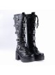 Black PU Straps Buckles Punk Rock Women's Gothic Lolita High Heel Boots