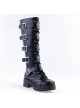 Black PU Straps Buckles Punk Rock Women's Gothic Lolita High Heel Boots