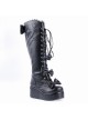Black 2.4" High Heel Cute PU Bow Decoration Sweet Girls Lolita Boots