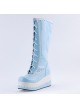 Sky Blue 2.8" High Heel Cute PU Round Toe Sweet Girls Lolita Boots