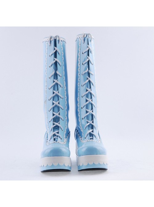 Sky Blue 2.8" High Heel Cute PU Round Toe Sweet Girls Lolita Boots