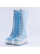 Sky Blue 2.8" High Heel Cute PU Round Toe Sweet Girls Lolita Boots
