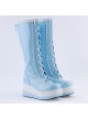 Sky Blue 2.8" High Heel Cute PU Round Toe Sweet Girls Lolita Boots