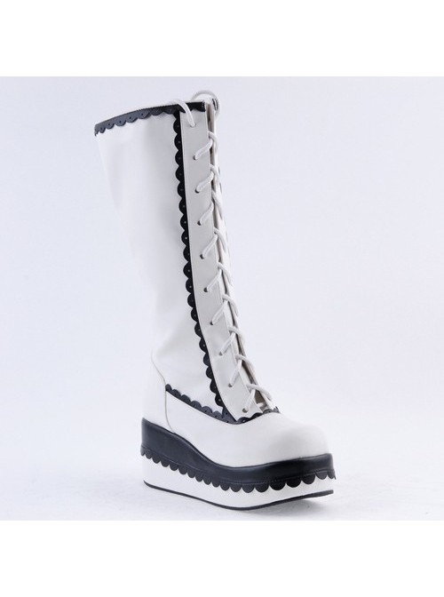 Black and White 2.8" Lovely PU Round Toe Sweet Girls Lolita Boots