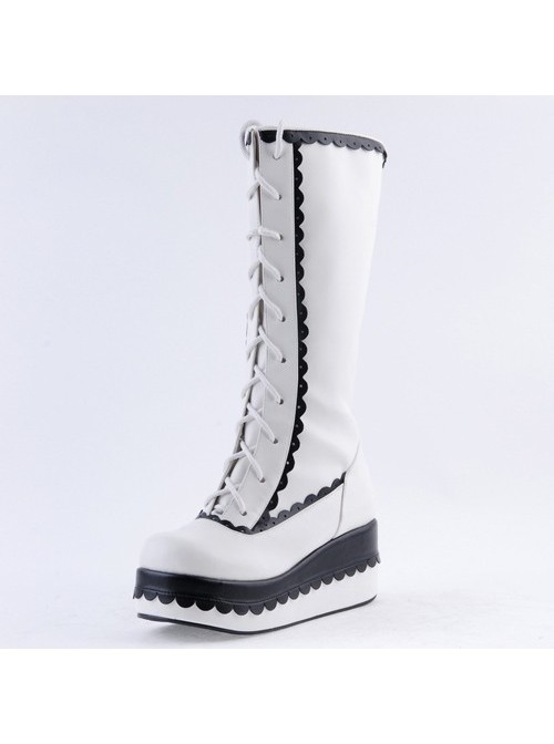 Black and White 2.8" Lovely PU Round Toe Sweet Girls Lolita Boots