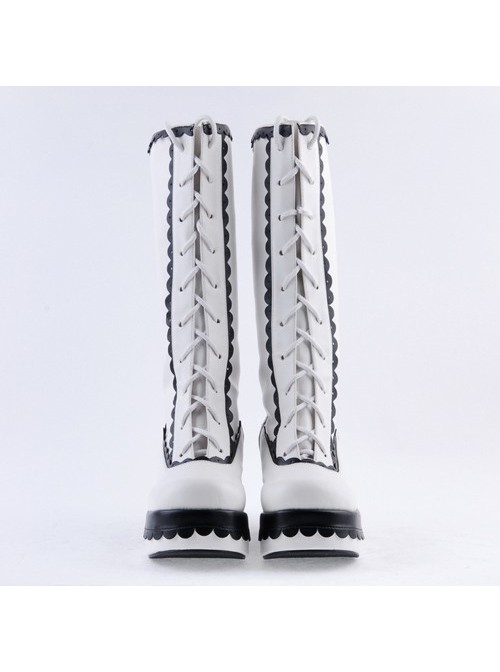 Black and White 2.8" Lovely PU Round Toe Sweet Girls Lolita Boots