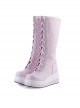 Pink and White 2.8" Adorable PU Round Toe Sweet Girls Lolita Boots