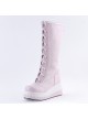 Pink and White 2.8" Adorable PU Round Toe Sweet Girls Lolita Boots