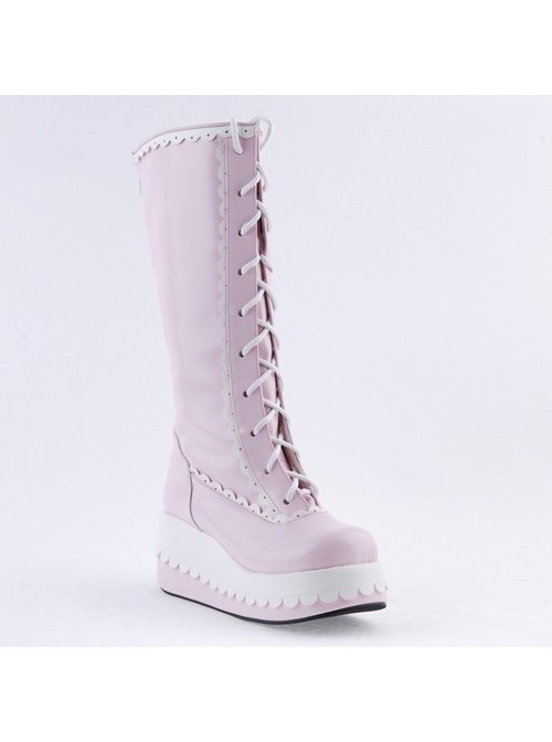 Pink and White 2.8" Adorable PU Round Toe Sweet Girls Lolita Boots