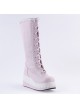 Pink and White 2.8" Adorable PU Round Toe Sweet Girls Lolita Boots