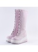 Pink and White 2.8" Adorable PU Round Toe Sweet Girls Lolita Boots