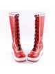 Red and White 2.8" Stylish PU Round Toe Sweet Girls Lolita Boots