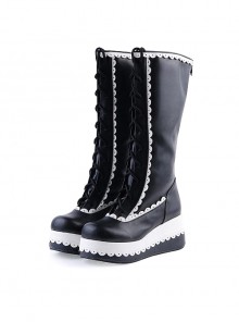 Black 2.8" Classic PU Round Toe Sweet Girls Lolita Boots