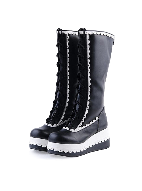 Black 2.8" Classic PU Round Toe Sweet Girls Lolita Boots