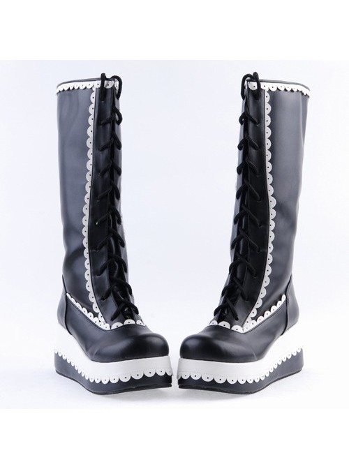 Black 2.8" Classic PU Round Toe Sweet Girls Lolita Boots