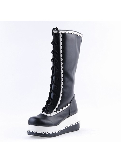 Black 2.8" Classic PU Round Toe Sweet Girls Lolita Boots