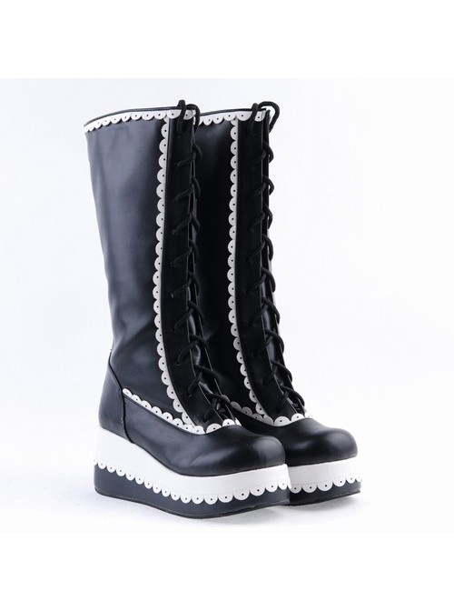 Black 2.8" Classic PU Round Toe Sweet Girls Lolita Boots