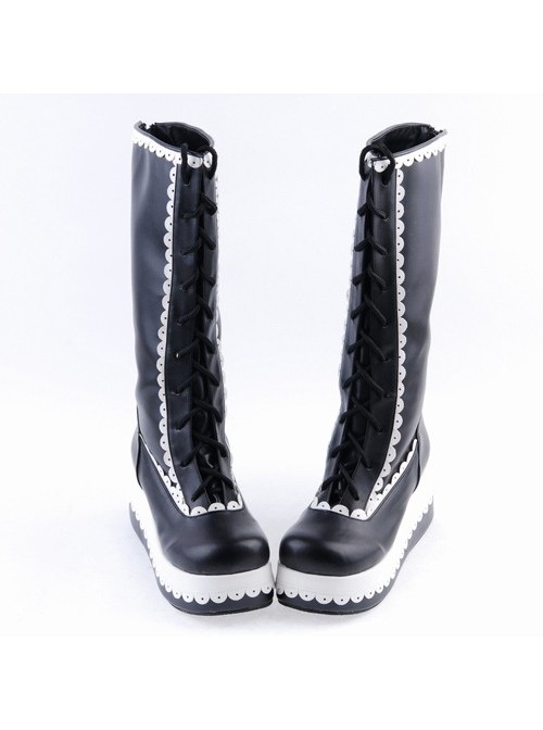 Black 2.8" Classic PU Round Toe Sweet Girls Lolita Boots