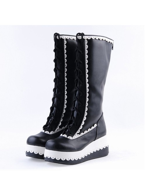 Black 2.8" Classic PU Round Toe Sweet Girls Lolita Boots
