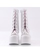 White 3.5" High Heel Cute Patent Leather Round Toe Mid-calf GirlsLolita Boots