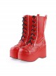 Red 3.5" High Heel Beautiful Patent Leather Round Toe Mid-calf LadyLolita Boots