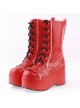 Red 3.5" High Heel Beautiful Patent Leather Round Toe Mid-calf LadyLolita Boots