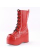 Red 3.5" High Heel Beautiful Patent Leather Round Toe Mid-calf LadyLolita Boots