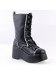 Black 3.5" High Heel Stylish Patent Leather Round Toe Mid-calf LadyLolita Boots
