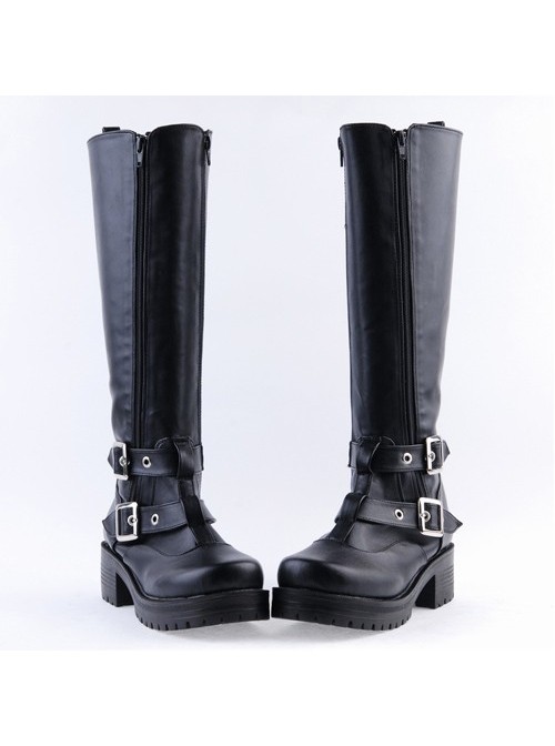 Black 2.2" High Heel Charming Patent Leather Cross Straps Punk Rock Women's Lolita Boots