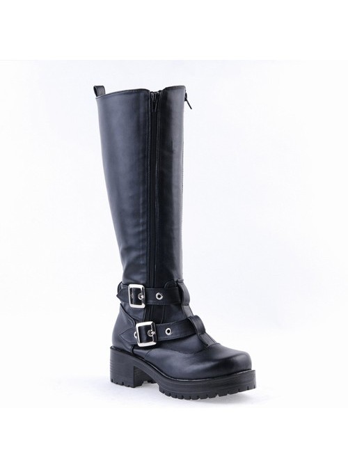 Black 2.2" High Heel Charming Patent Leather Cross Straps Punk Rock Women's Lolita Boots