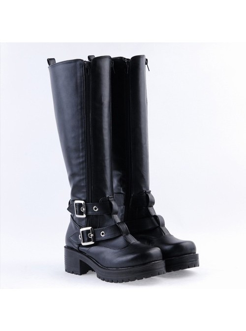 Black 2.2" High Heel Charming Patent Leather Cross Straps Punk Rock Women's Lolita Boots