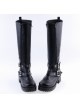 Black 2.2" High Heel Charming Patent Leather Cross Straps Punk Rock Women's Lolita Boots