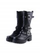 Black 2.2" High Heel Gorgeous Patent Leather Ankle Straps Punk Style Women's Lolita Boots