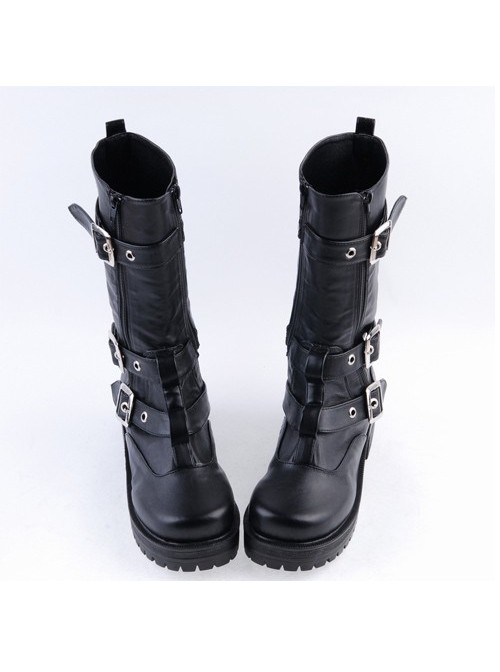 Black 2.2" High Heel Gorgeous Patent Leather Ankle Straps Punk Style Women's Lolita Boots