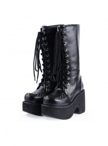 Black 3.1" Heel Synthetic Leather Punk Gothic Lolita High Heel Boots