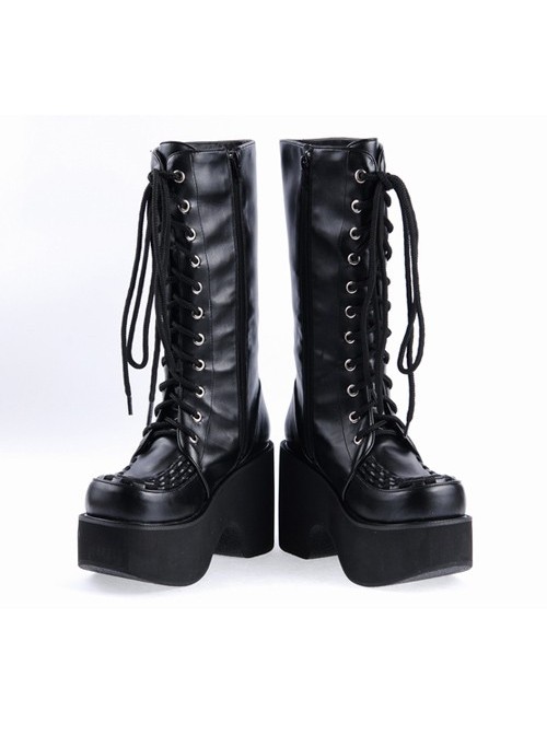 Black 3.1" Heel Synthetic Leather Punk Gothic Lolita High Heel Boots