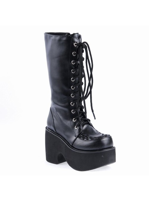 Black 3.1" Heel Synthetic Leather Punk Gothic Lolita High Heel Boots