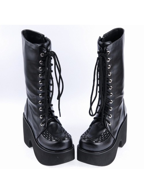 Black 3.1" Heel Synthetic Leather Punk Gothic Lolita High Heel Boots