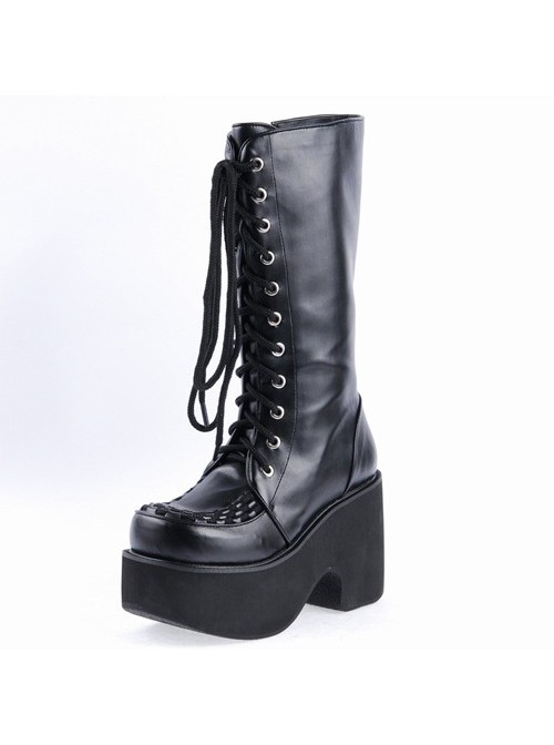 Black 3.1" Heel Synthetic Leather Punk Gothic Lolita High Heel Boots