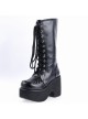 Black 3.1" Heel Synthetic Leather Punk Gothic Lolita High Heel Boots