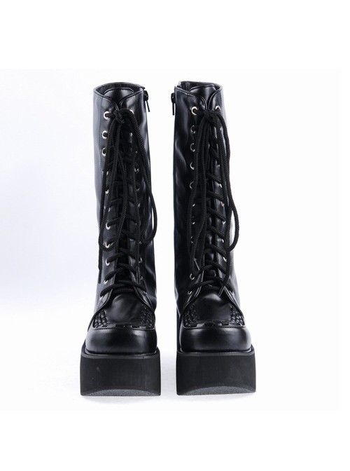 Black 3.1" Heel Synthetic Leather Punk Gothic Lolita High Heel Boots