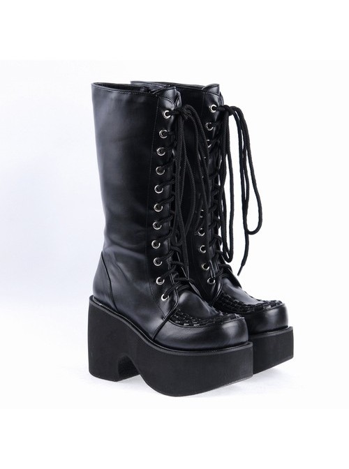 Black 3.1" Heel Synthetic Leather Punk Gothic Lolita High Heel Boots