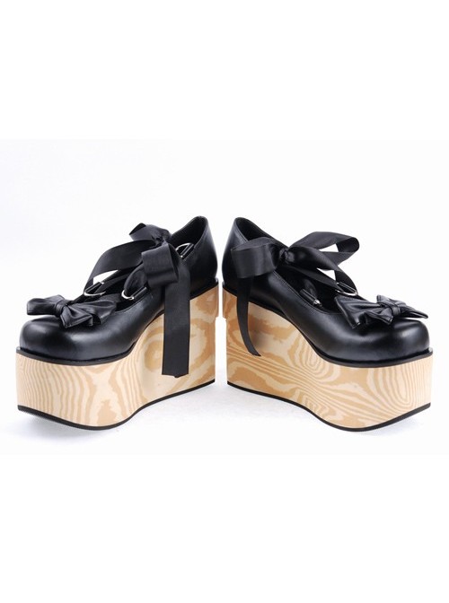 Black 3.9" High Heel Adorable Patent Leather Round Toe Bow Decoration Platform Girls Lolita Shoes