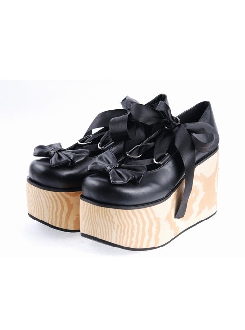 Black 3.9" High Heel Adorable Patent Leather Round Toe Bow Decoration Platform Girls Lolita Shoes