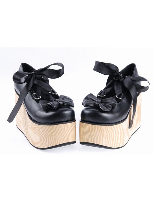 Black 3.9" High Heel Adorable Patent Leather Round Toe Bow Decoration Platform Girls Lolita Shoes