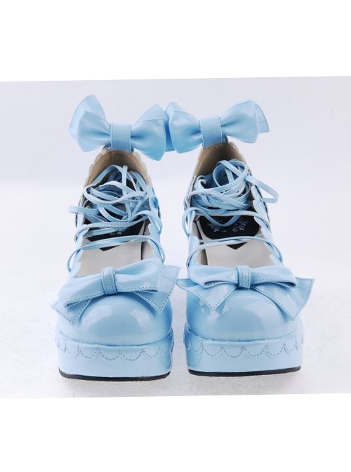 Sky-blue 2.8" High Heel Lovely Polyurethane Scalloped Bowknot Platform Girls Lolita Shoes